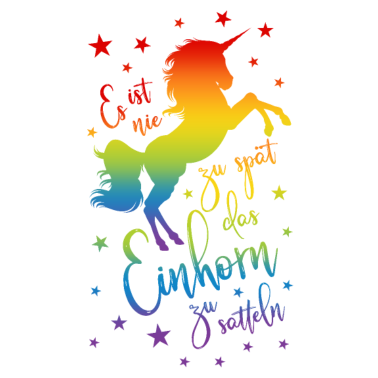 Motiv Einhorn satteln Spruch Regenbogen Sterne bunt