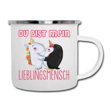 Einhörner Emaille Tasse - Einhorn Einhörner Pinguin süß Freundin Geschenk