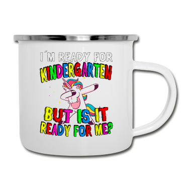 Einhörner Emaille Tasse - Im Ready for Kindergarten Dino Einhorn Kinder