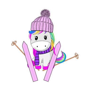 Motiv Einhorn Regenbogen Glitzer Ski Schnee Winter