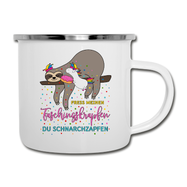 Einhörner Emaille Tasse - Fasching Einhorn Faultier Faschingskrapfen Krapfen