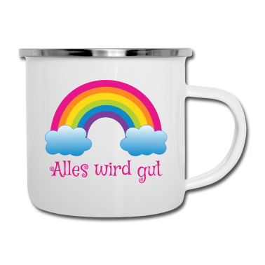 Einhörner Emaille Tasse - Regenbogen Spruch Alles wird gut