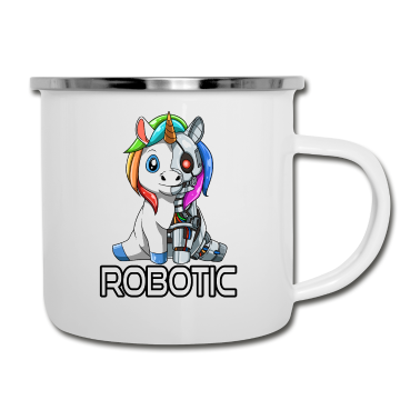 Einhörner Emaille Tasse - Lustiges Einhorn Roboter Robotic Kuscheln Cyborg