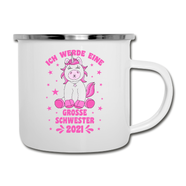 Einhörner Emaille Tasse - Große Schwester 2021 Einhorn Kind Baby Geschwister