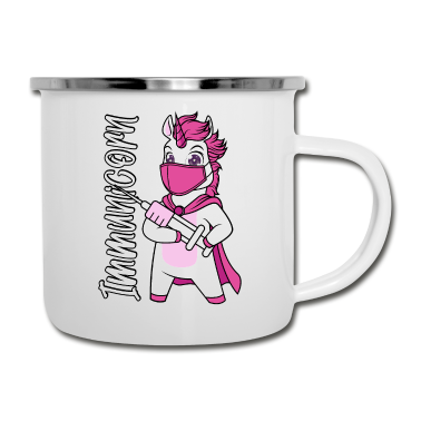 Einhörner Emaille Tasse - Geimpft Impfung Einhorn Spritze Maske Immunicorn