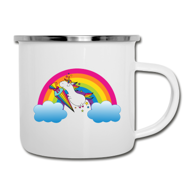 Einhörner Emaille Tasse - Einhorn Einschulung Schule Regenbogen Sterne bunt