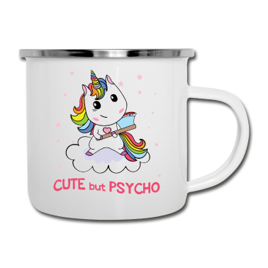 Einhörner Emaille Tasse - Cute but Psycho Einhorn