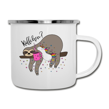Einhörner Emaille Tasse - Kaffee Einhorn Faultier Käffchen Kaffeetasse Büro