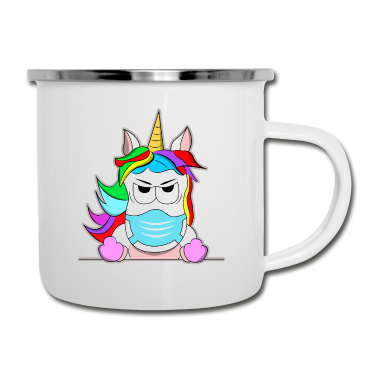 Einhörner Emaille Tasse - Einhorn Corona Maske Mittelfinger Lustig Geschenk