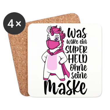 Einhörner Untersetzer - Einhorn Superheld Maske Mundschutz lustige Sprüche
