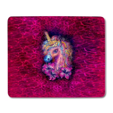 Einhörner Mousepad - Einhorn, Hibiskus, Blüten, Blumen, Muster, pink
