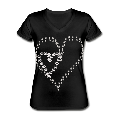 Hunde T-Shirt - Fussspuren Pfotenspuren Hund Mensch Tiere