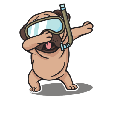 Motiv Mops Schnorchel, Dabbing Hund, Seemops