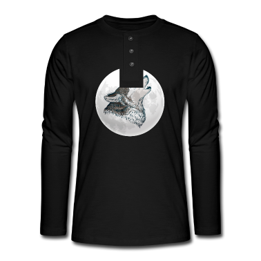 Hunde Langarmshirt - Wolf Wölfe Tier Animal Mond Moon Nacht Kunst