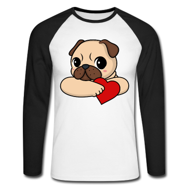Hunde Langarmshirt - Valentinstag Mops mit Herz