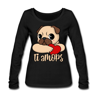 Hunde Langarmshirt - Valentinstag Mops Herz ti amops Liebe ti amo Paare