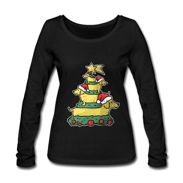 Hunde Langarmshirt - Weihnachten Weihnachtsbaum Dackel Hund Geschenk