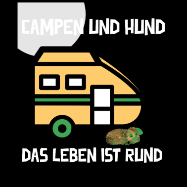 Motiv Campen mit Hund Wohnwagen Urlaub