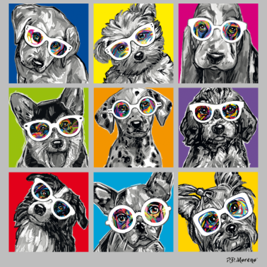 Motiv P.D. Moreno Hunde Kacheln Collage Pop Art