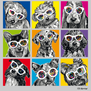 Motiv P.D. Moreno Hunde Kacheln Collage Pop Art