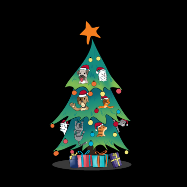 Motiv Katzen Katze Hunde Hund Weihnachtsbaum