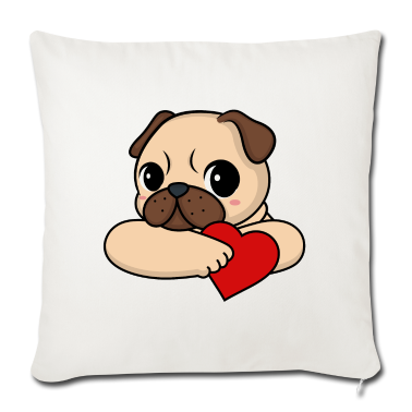 Hunde Kissenbezug - Valentinstag Mops mit Herz