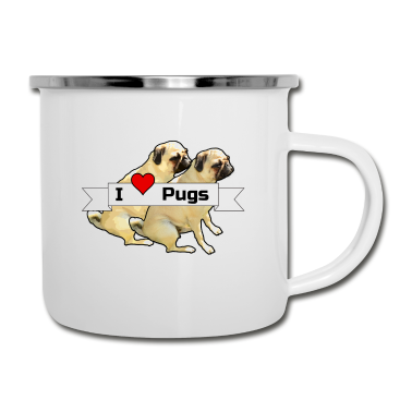 Hunde Emaille Tasse - I love Pugs Mops Hund Haustier Tier Liebe Geschenk