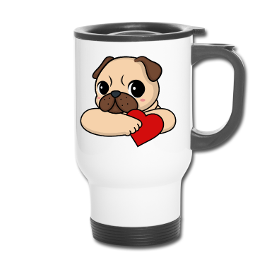 Hunde Thermobecher - Valentinstag Mops mit Herz