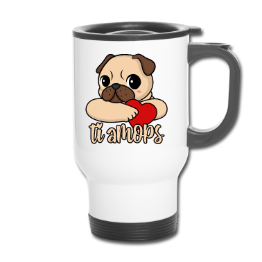 Hunde Thermobecher - Valentinstag Mops Herz ti amops Liebe ti amo Paare