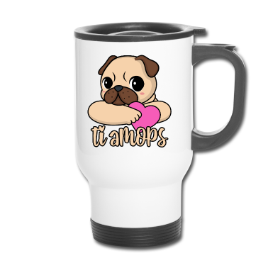 Hunde Thermobecher - Valentinstag Mops Herz ti amops Liebe ti amo Paare