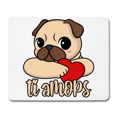 Hunde Mousepad - Valentinstag Mops Herz ti amops Liebe ti amo Paare