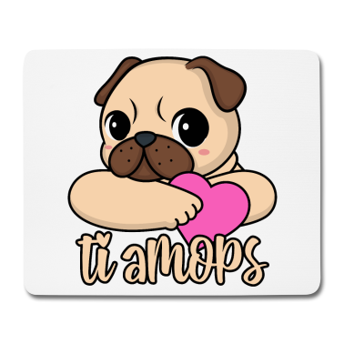 Hunde Mousepad - Valentinstag Mops Herz ti amops Liebe ti amo Paare