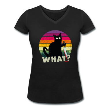 Katzen T-Shirt - Katze What? mit Messer Halloween Geschenk