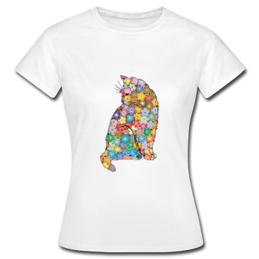 Katzen T-Shirt - Blumen-Katze