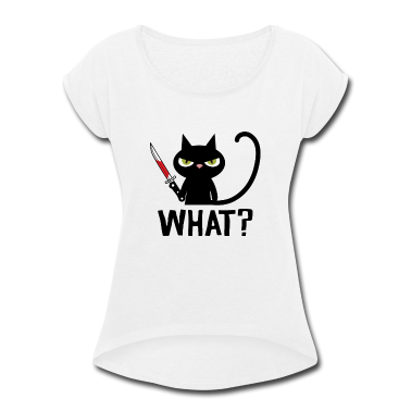 Katzen T-Shirt - Was? | schwarze Ninja-Katze mit Messer