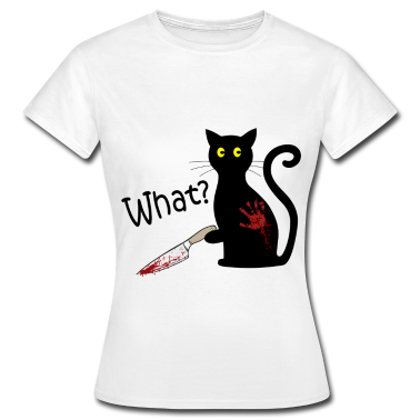 Katzen T-Shirt - Verrückte Schwarze Katze Halloween Blut Messer