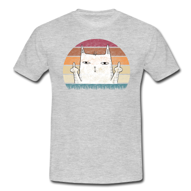 Katzen T-Shirt - Retro Katze mit Mittelfinger Vintage Sonne Shirt