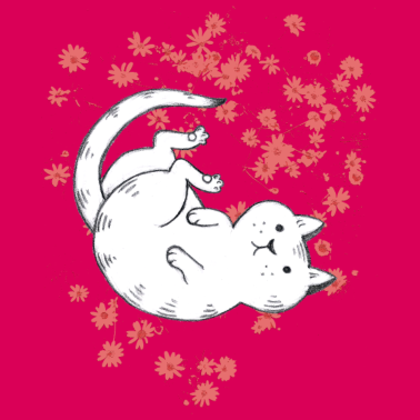 Motiv Katze mit roten Blumen