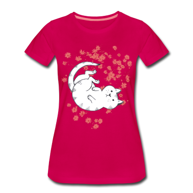 Katzen T-Shirt - Katze mit roten Blumen