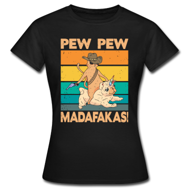 Katzen T-Shirt - Pew Pew Madafakas Lustig Katze Hund Einhorn Design