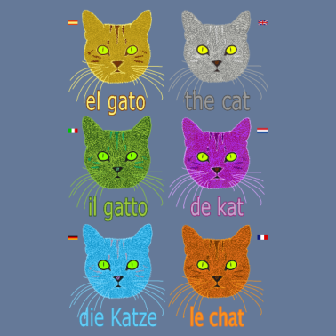 Motiv Die Katze auf 6 Sprachen