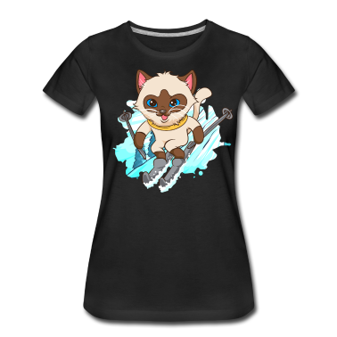 Katzen T-Shirt - Skifahrer Katze Skifahren Ski Abfahrt Wintersport