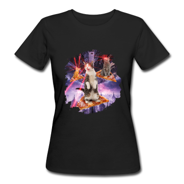 Katzen T-Shirt - Laser Katzen Pizza Kitties Katze Weltall
