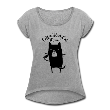 Katzen T-Shirt - Kaffee Schwarze Katze Meow