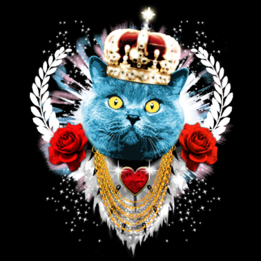 Motiv Blue Cat The King - Katze Krone Rosen Lorbeer