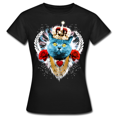 Katzen T-Shirt - Blue Cat The King - Katze Krone Rosen Lorbeer