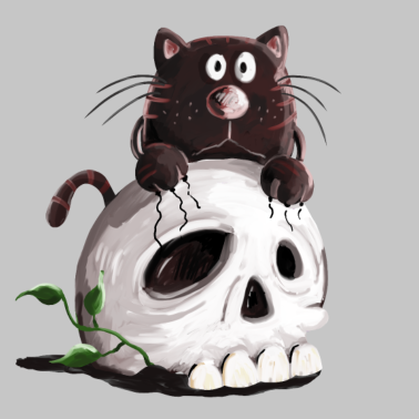 Motiv Schwarze Katze und Totenkopf Comic