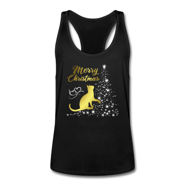 Katzen Tank Top - Merry Christmas Katze gold Weihnachtsbaum Sterne
