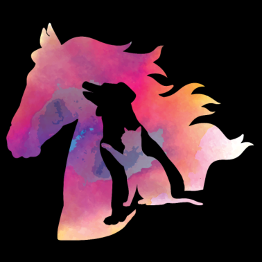 Motiv Haustiere Hund Katze Pferd buntes Design T-Shirt