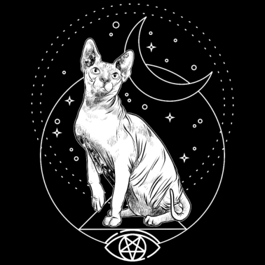 Motiv Katze Spynx Pentagramm Mond Sterne Hexe